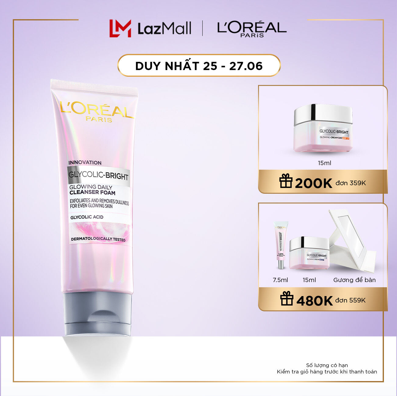 Sữa rửa mặt sáng da L'Oreal Paris Glycolic (AHA) Bright 100ml