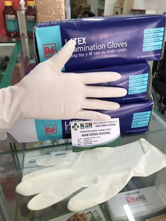 Hộp 50 đôi Găng tay cao su tự nhiên găng tay y tế có bột DUY HÀNG găng tay cao su có bột latex gloves size s m