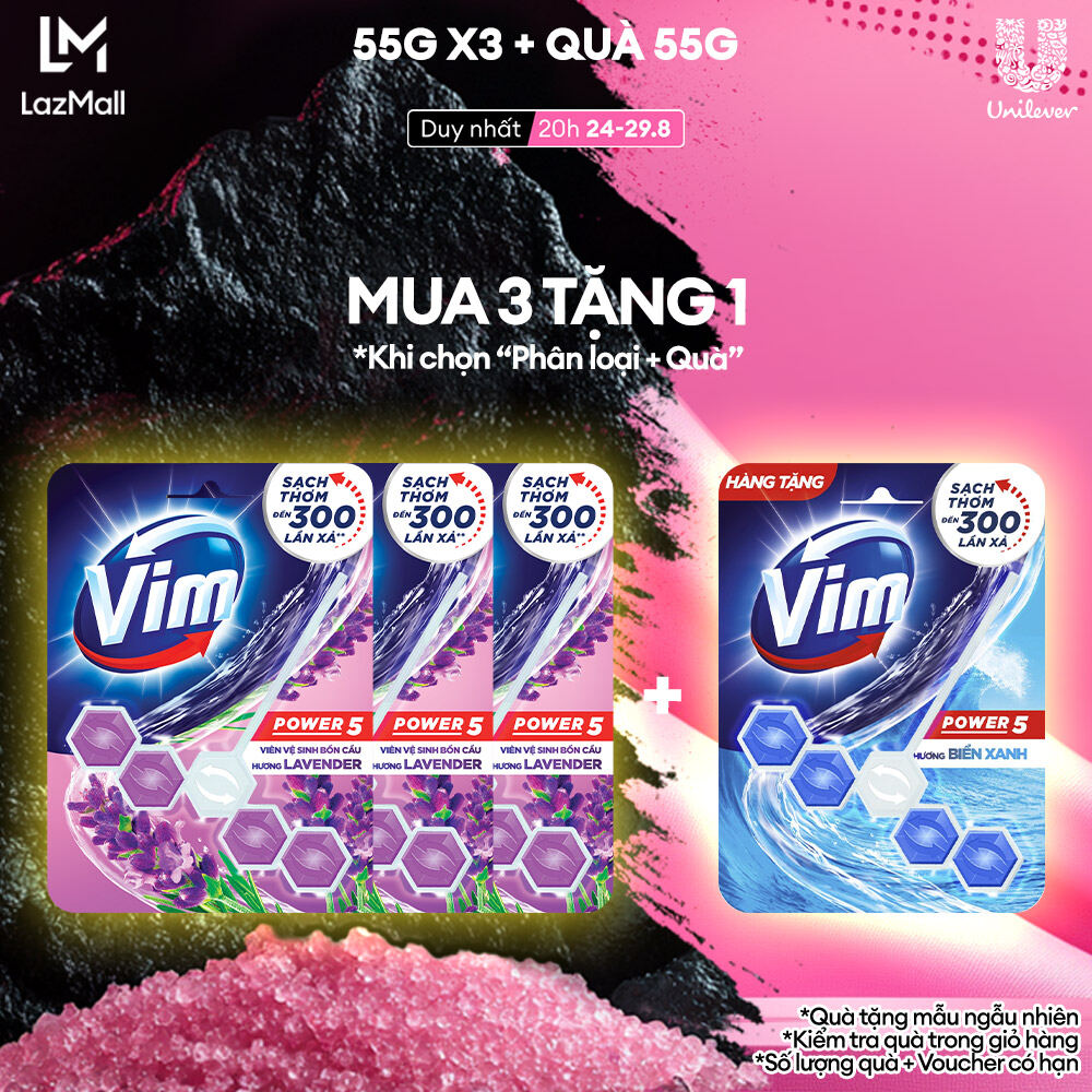 Combo Viên Tẩy Bồn Cầu Vim Power 5 Hương Oải Hương 55G X 3