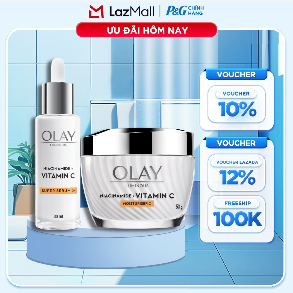 Combo Kem Dưỡng Ban Ngày OLAY Luminous Niacinamide VITAMIN C Giúp Mờ Vết Thâm, Đốm Nâu, Dưỡng Sáng Da Hũ 50G + Serum OLAY Luminous Niacinamide VITAMIN C Giúp Mờ Vết Thâm, Đốm Nâu, Dưỡng Sáng Da Chai 30ML