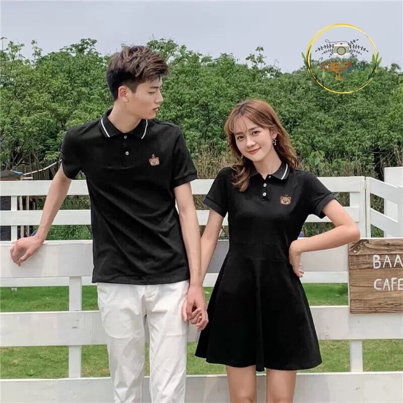 Set Váy thun đôi POLO thêu gấu kute(có 2 màu trắng+đen)