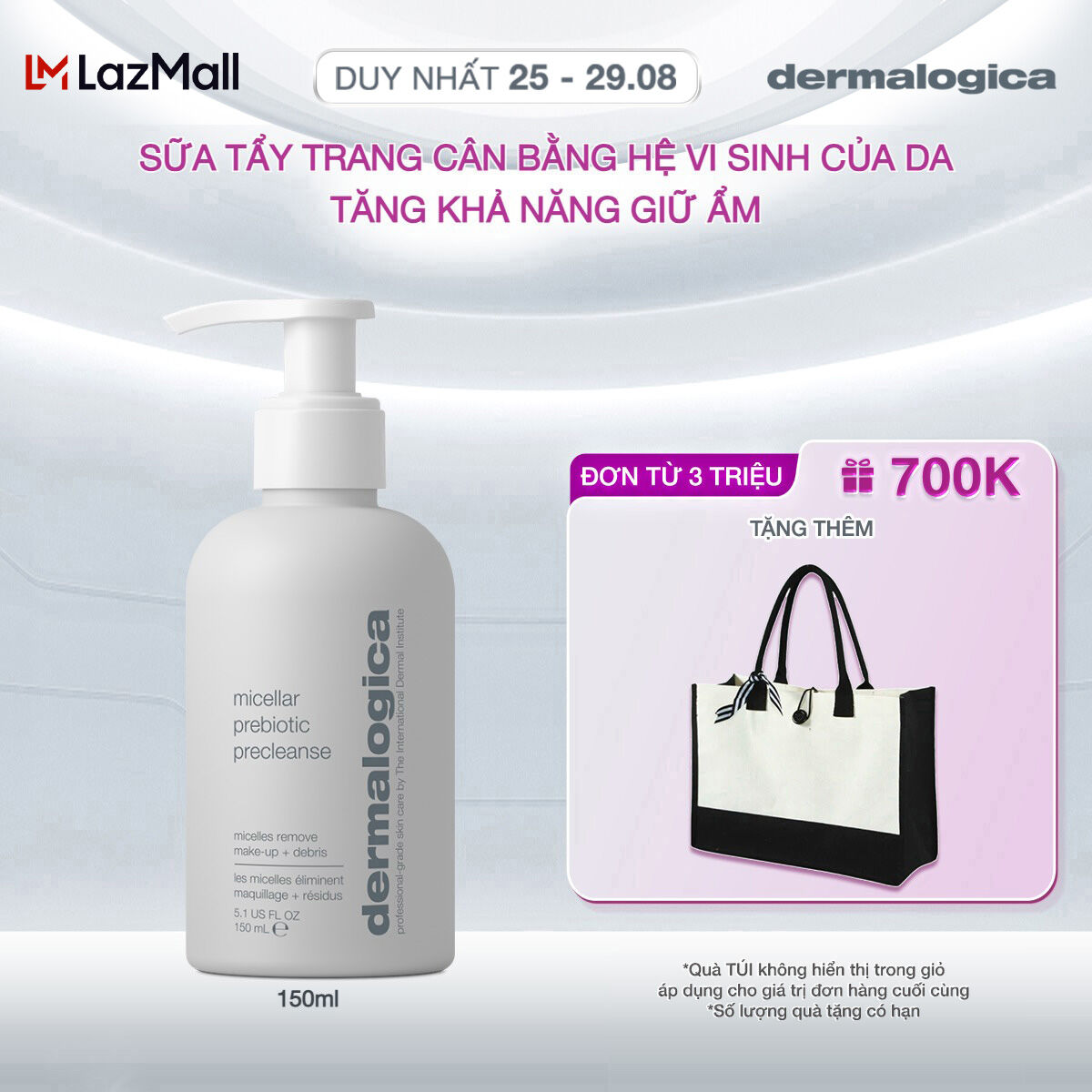Sữa tẩy trang cân bằng hệ vi sinh vật của da & tăng khả năng giữ ẩm Dermalogica Micellar Prebiotic Precleanse 150ml