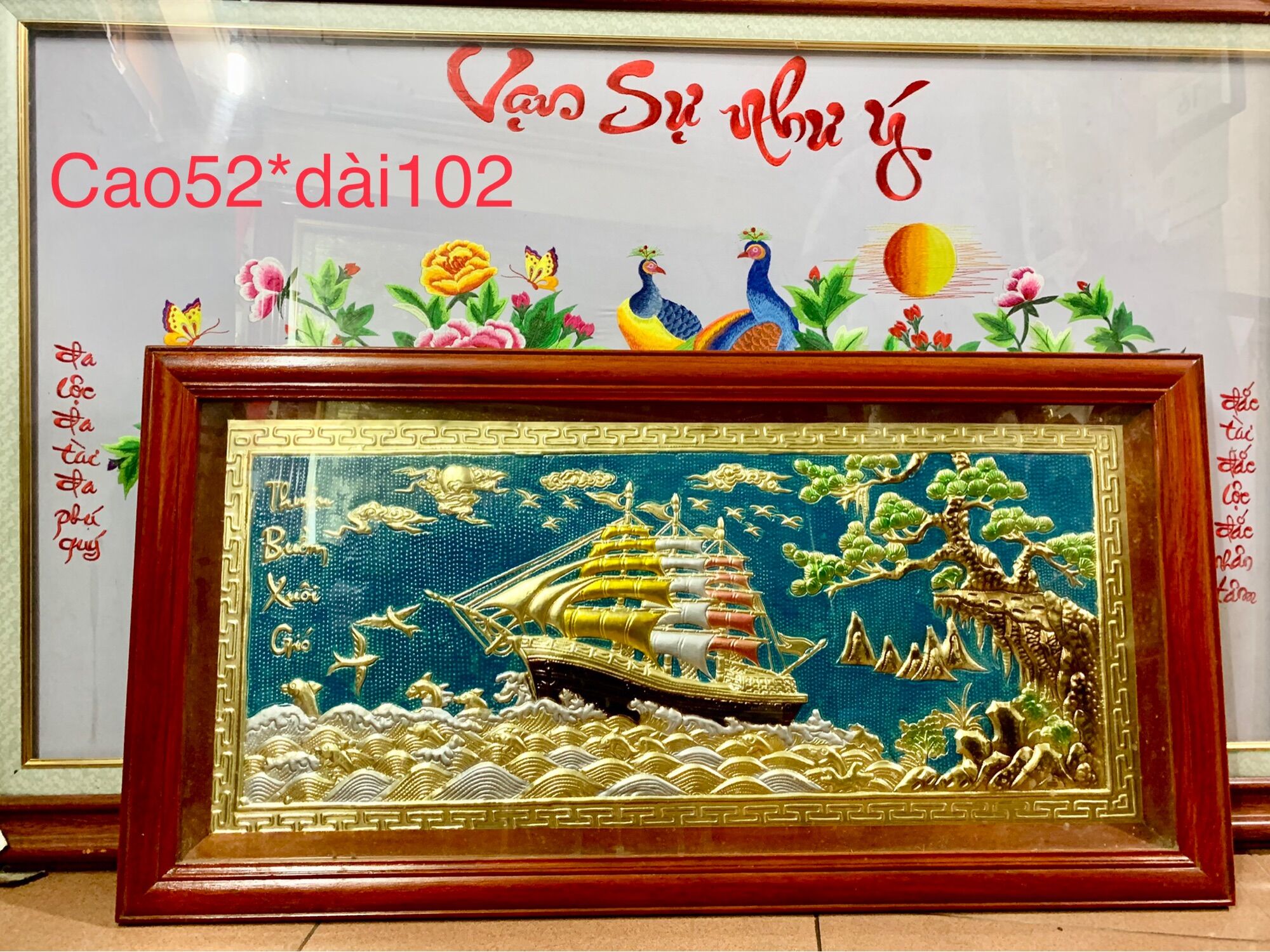 Tranh Thuận Buồm Xuôi Gió khảm đồng kích thước 52*102