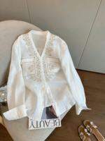 XUNZHU | Áo Sơ Mi Tay Dài V-Neck Thêu Pháp Elegance Nhẹ