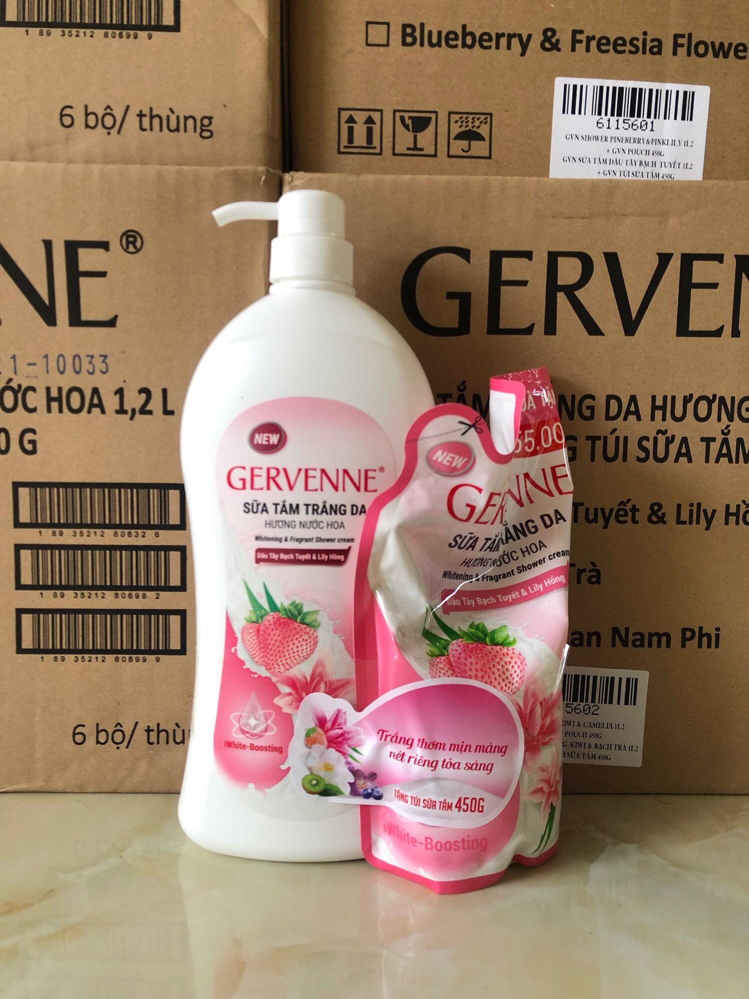 Gervenne sữa tắm 1200ml + túi 600g ( Mẫu mới )