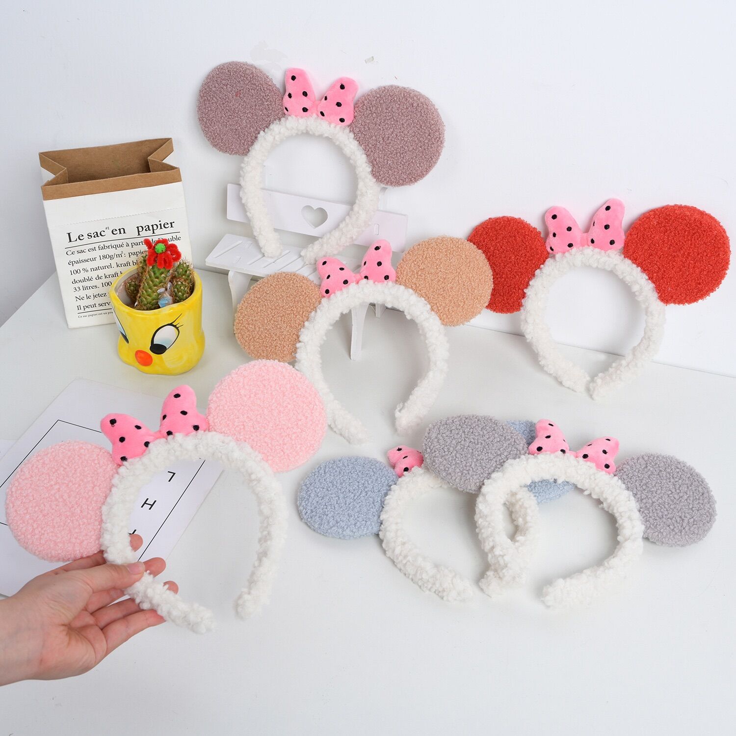 CC40 Cài tóc tai chuột Mickey nơ hồng