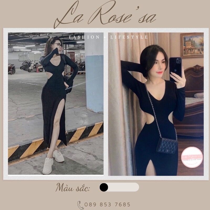 Đầm body tay dài khoét eo xẻ tà