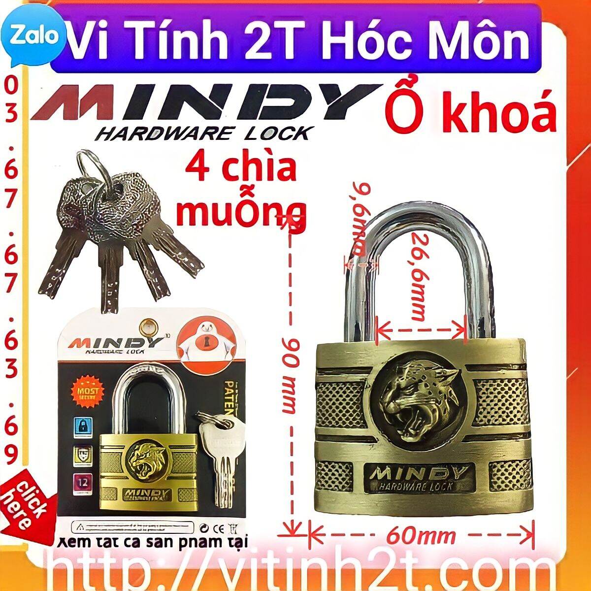 Ổ KHÓA MINDY 60MM 4 CHÌA - AN TOÀN