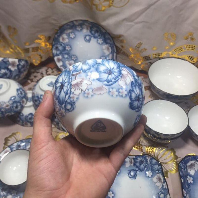 10 chén cơm bát tràng hoa văn xanh, bát cơm