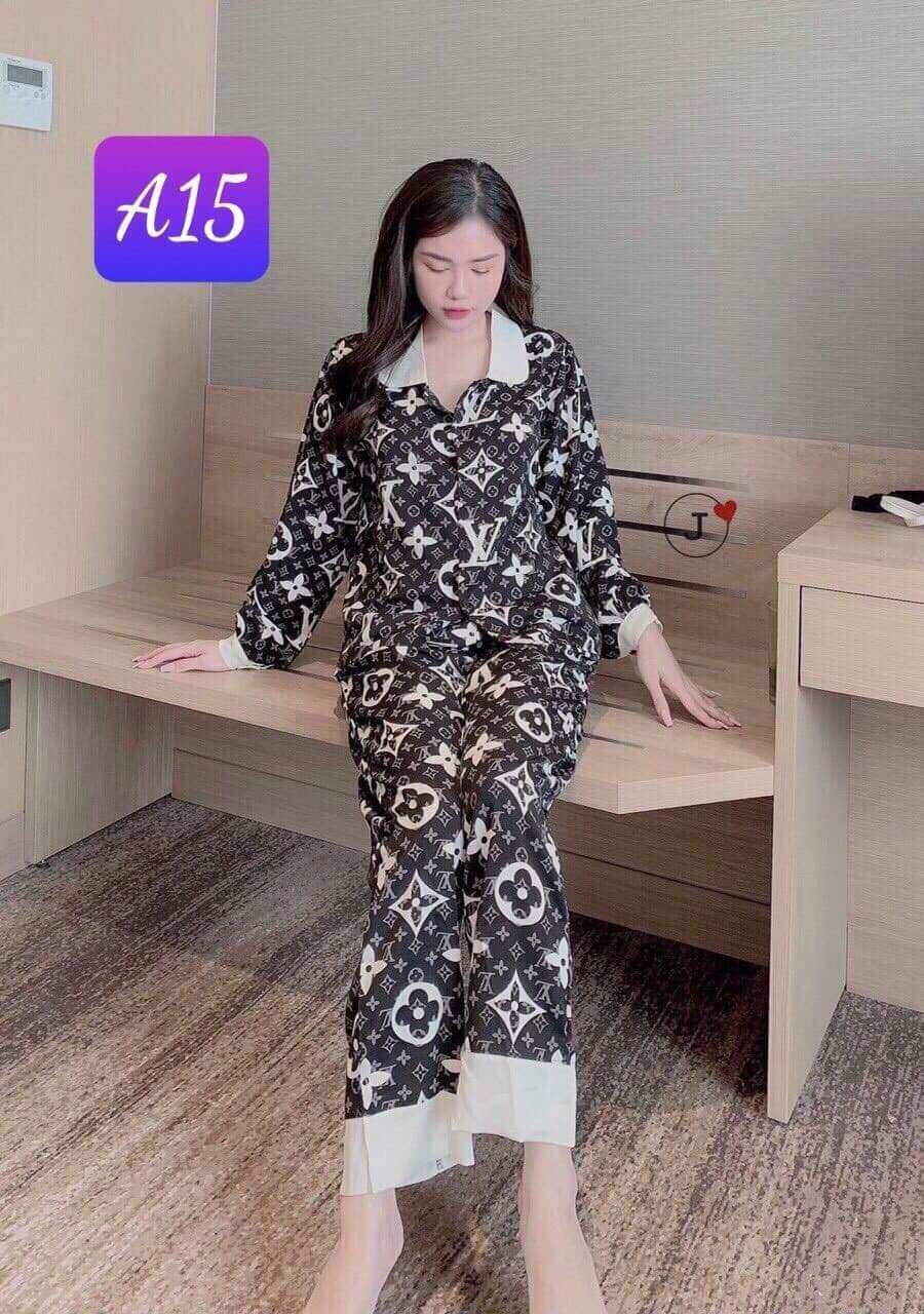 Bộ Lụa Cổ Sen Tay Dài , Đồ ngủ nữ pijama lụa mango mặc nhà dài tay lụa cao cấp dễ thương