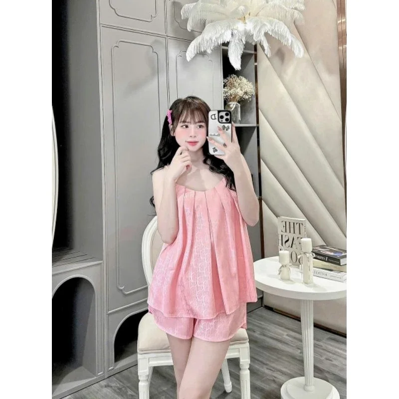 [HCM]Đồ bộ ngủ 2 dây phi lụa đùi ngắn dễ thương cho nữ
