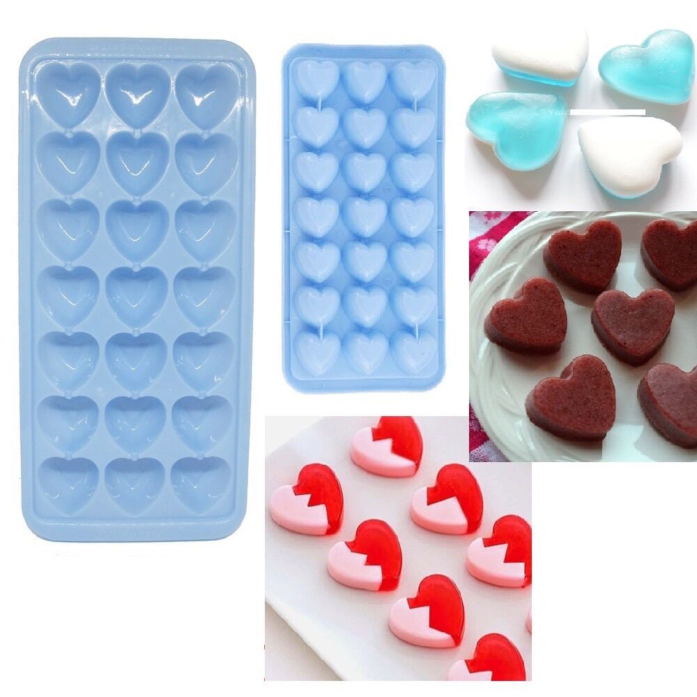 Combo 5 khay làm thạch rau câu làm đá hình trái tim 21 viên