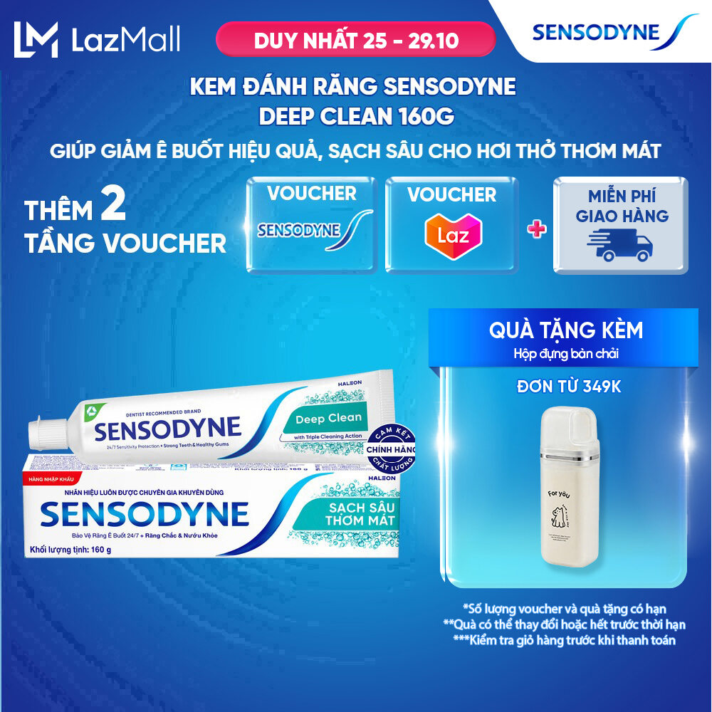 Kem đánh răng SENSODYNE Deep Clean 160g giúp giảm ê buốt hiệu quả, sạch sâu cho hơi thở thơm mát