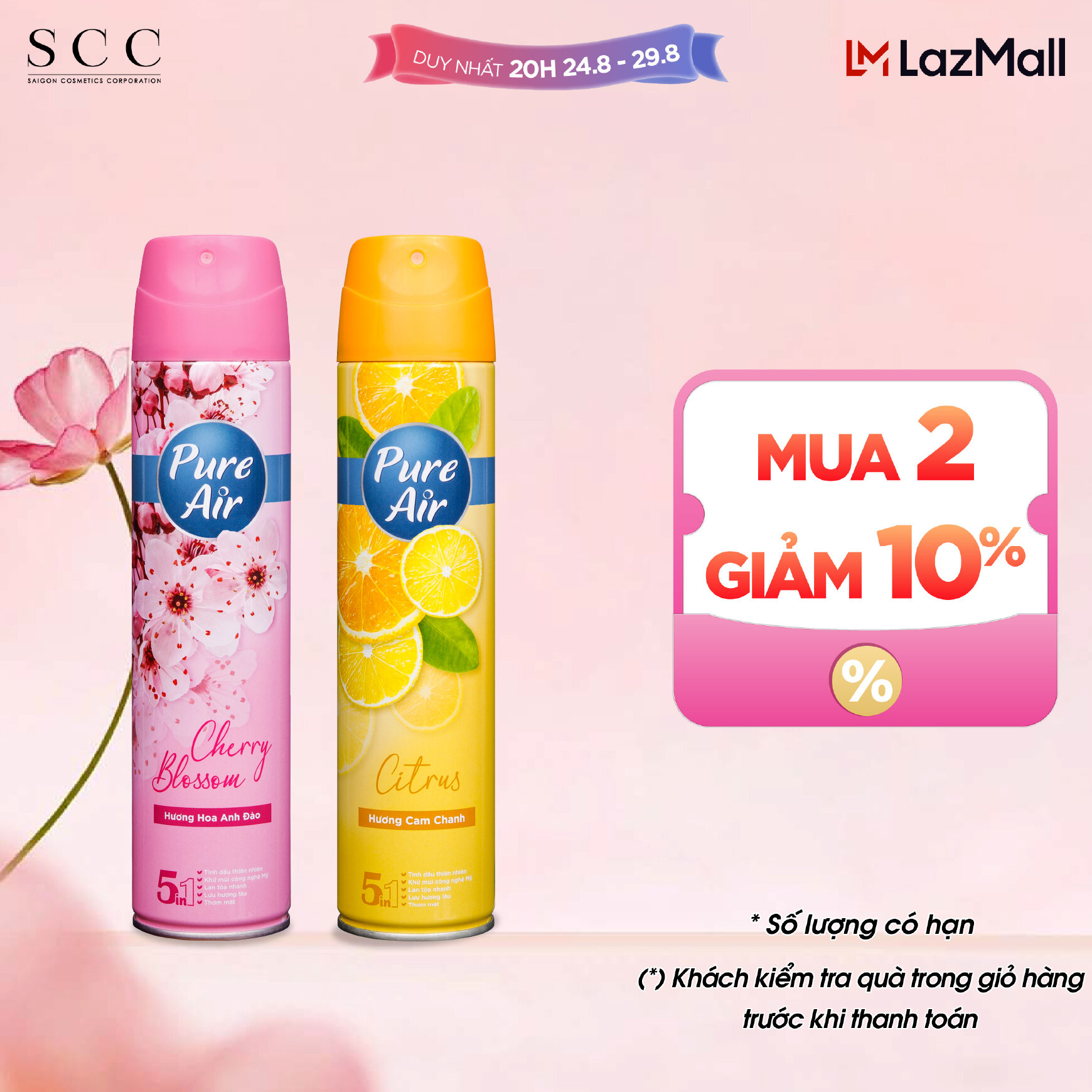 Combo 2 chai xịt phòng hương nước hoa Pure Air 280ml/chai