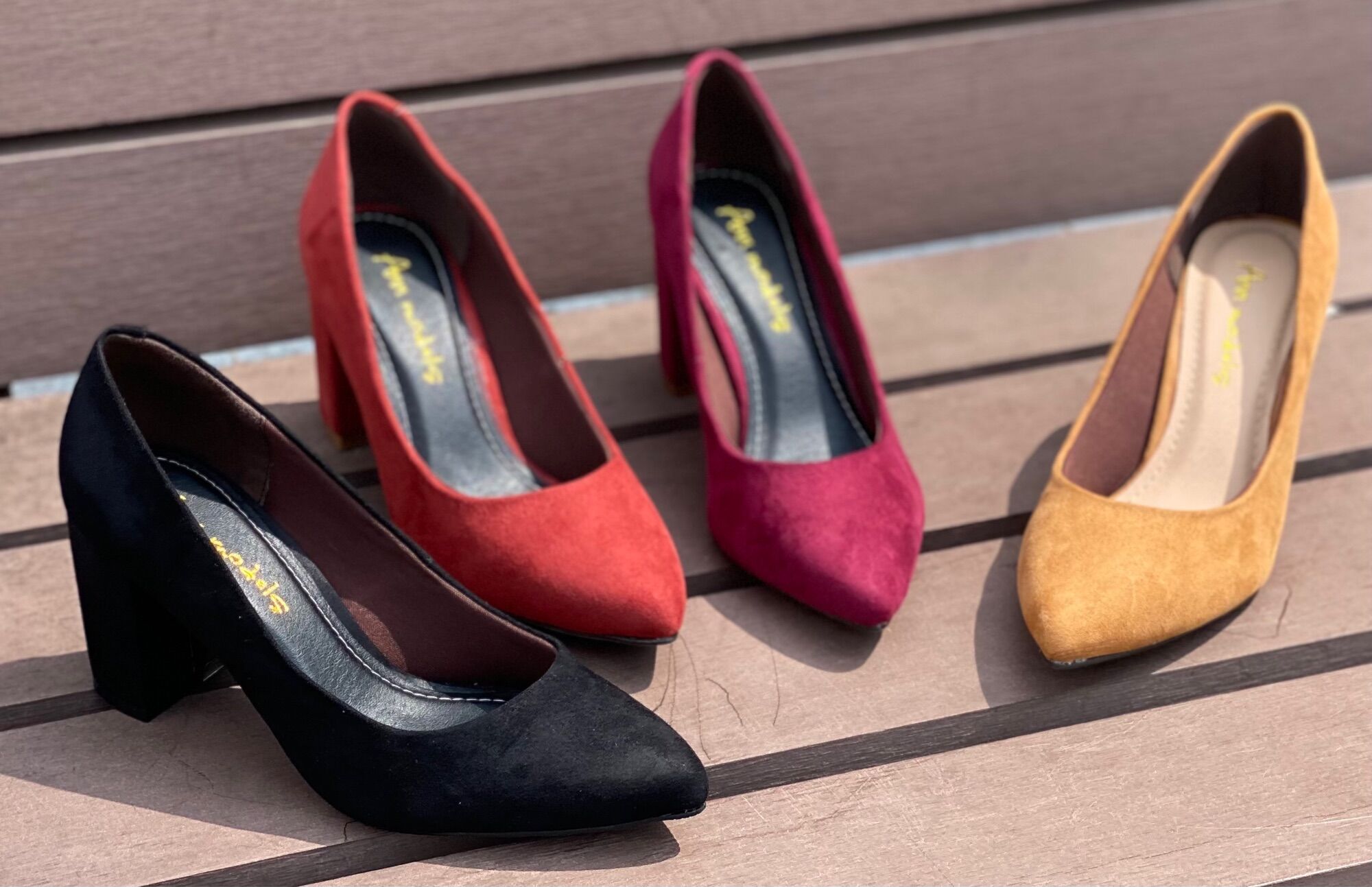 Giày cao gót mũi nhọn 7 phân gót vuông chất liệu xi nỉ thời trang Annmodels kiểu dáng công sở _NSGXL