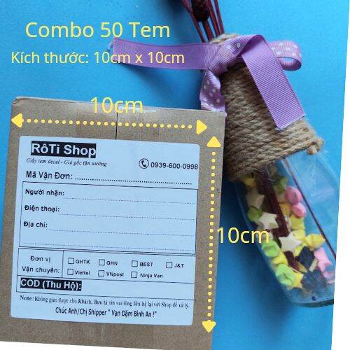50 phiếu giao hàng in sẵn thông tin kích thước 10x10cm