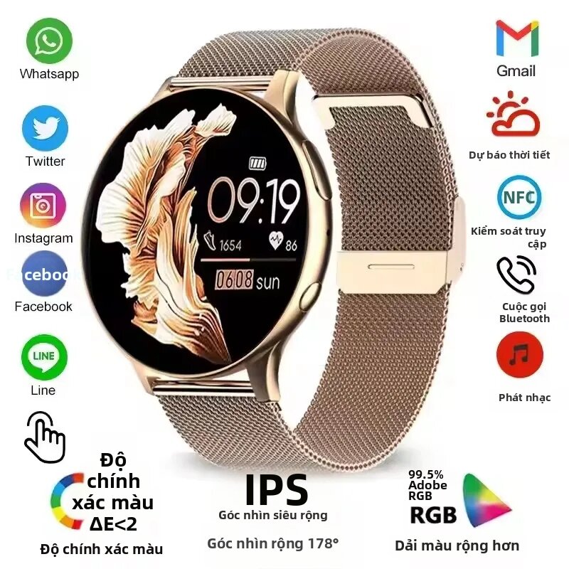 Đồng Hồ Thông Minh Smartwatch Nữ 6 Theo Dõi Sức Khỏe Chống Nước Cuộc Gọi Bluetooth Trợ Lý Giọng Nói Đồng Hồ Thể Thao HT30 1.32′ Màn Hình Cảm Ứng Tròn Android Wear