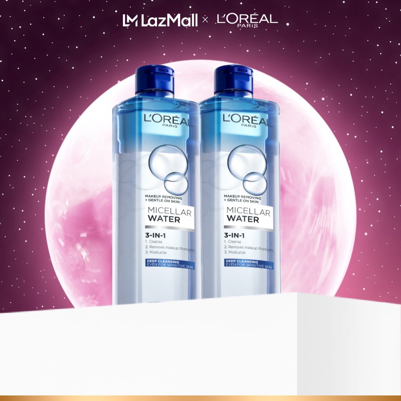 Bộ 2 nước tẩy trang đa năng Micellar Water 3-in-1 làm sạch sâu L'Oreal Paris 400mlx2 (xanh dương đậm) - virtual