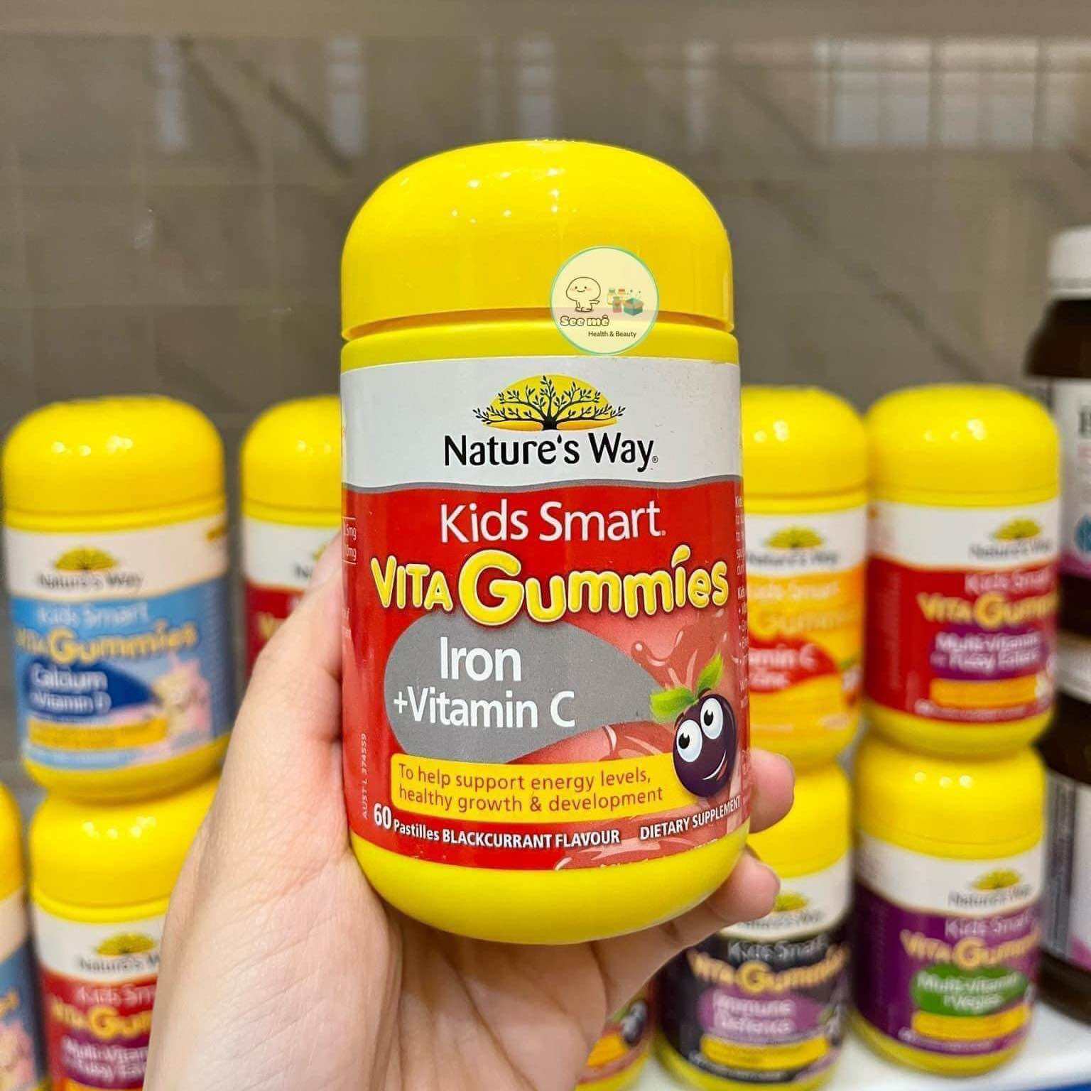 Viên Nhai Sắt Hữu Cơ Và Vitamin C Cho Bé Nature’s Way Kids Smart Vita Gummies Iron + Vitamin C Tăng Đề Kháng 60v
