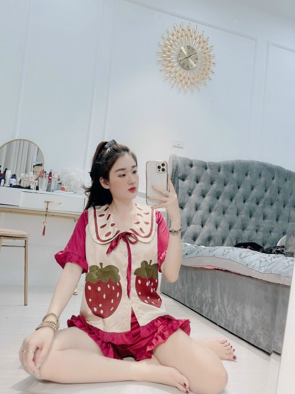 [ Ảnh Thật ] Bộ Ngủ Pijama Lụa Cổ Bèo Dâu