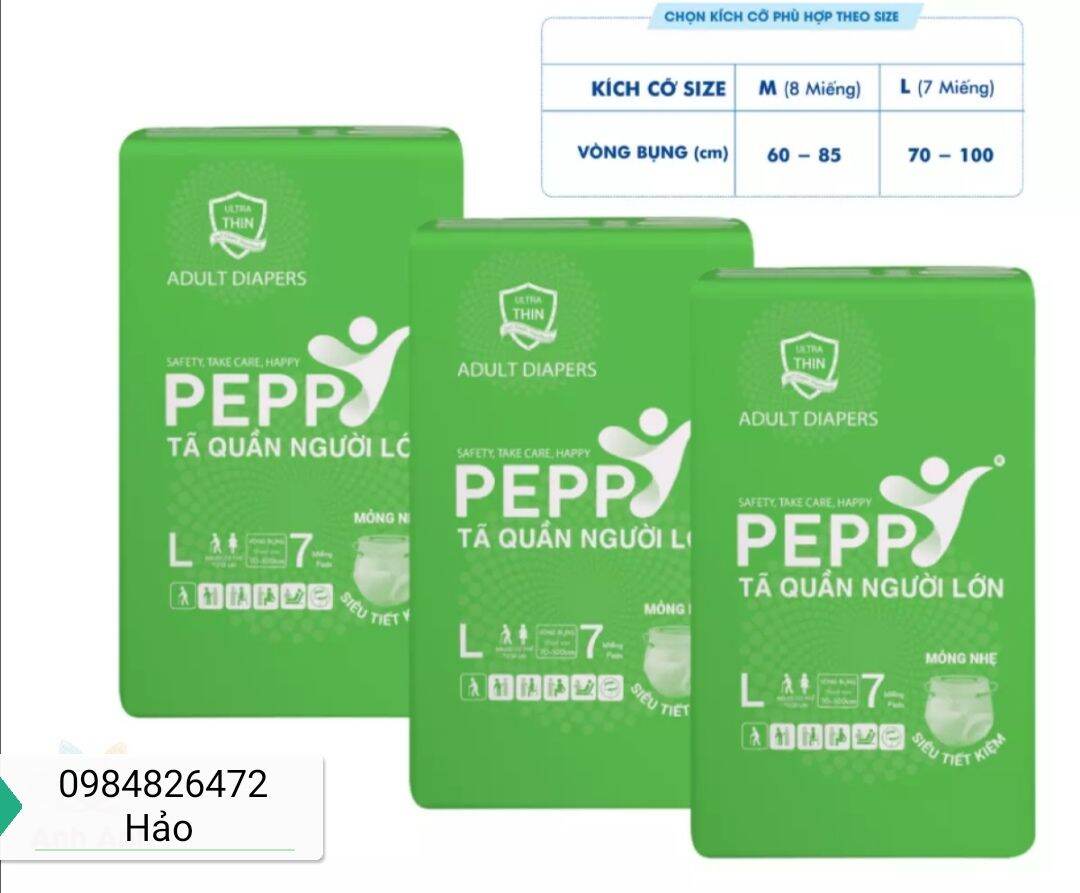 Bỉm quần người già PEPPY, KERRY, SMILE bộ 4 gói size M, L, tả mỏng nhẹ siêu thấm kháng khuẩn