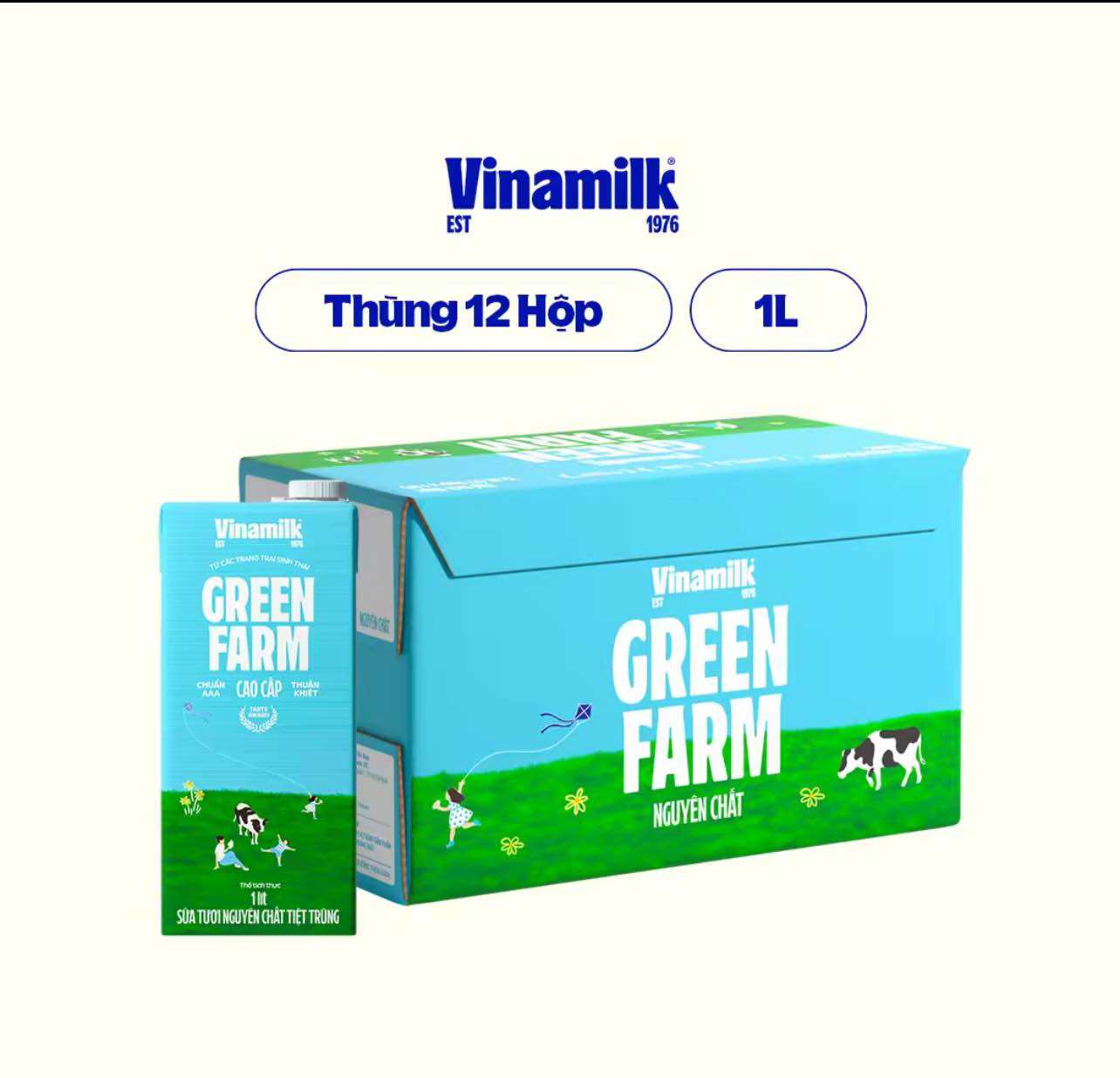 Sữa Tươi Tiệt Trùng Vinamilk Green Farm Không Đường - Thùng 12 hộp 1L