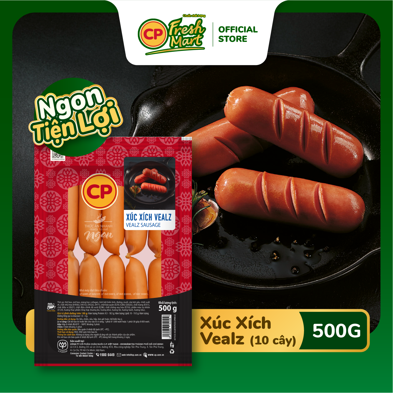 Xúc Xích Vealz CP Gói 500G (10 cây) - Ngon Tiện Lợi - Tiệc Thêm Vui - CP Fresh Mart
