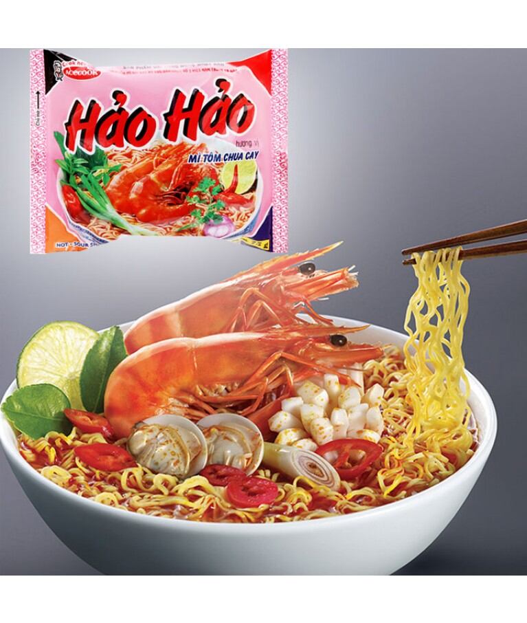 10goi mì hảo hảo tôm chua cay đậm đà thơm ngon sánh mịn từ nước súp thịt tôm và rau củ hỏa