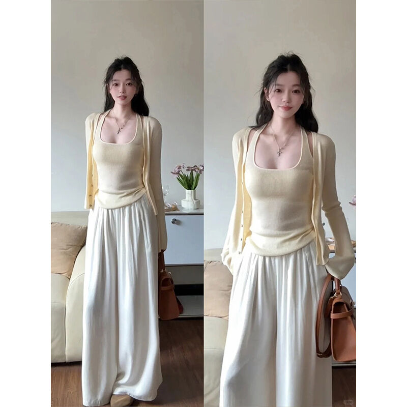 Áo Len Cardigan Dệt Kim Màu Đen Mỏng Mùa Hè Có Dây Đeo Chống Nắng Áo Khoác Ngoài Mỏng Áo Sơ Mi Voan 