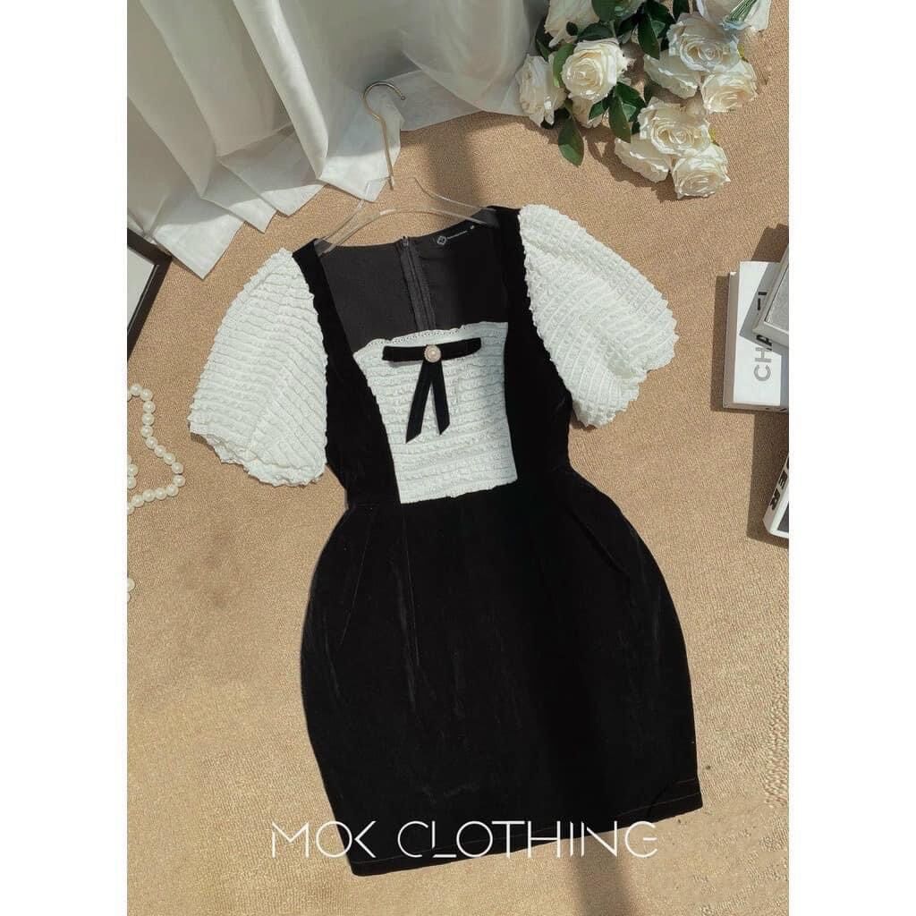D73 đầm body dáng ngắn tay phồng