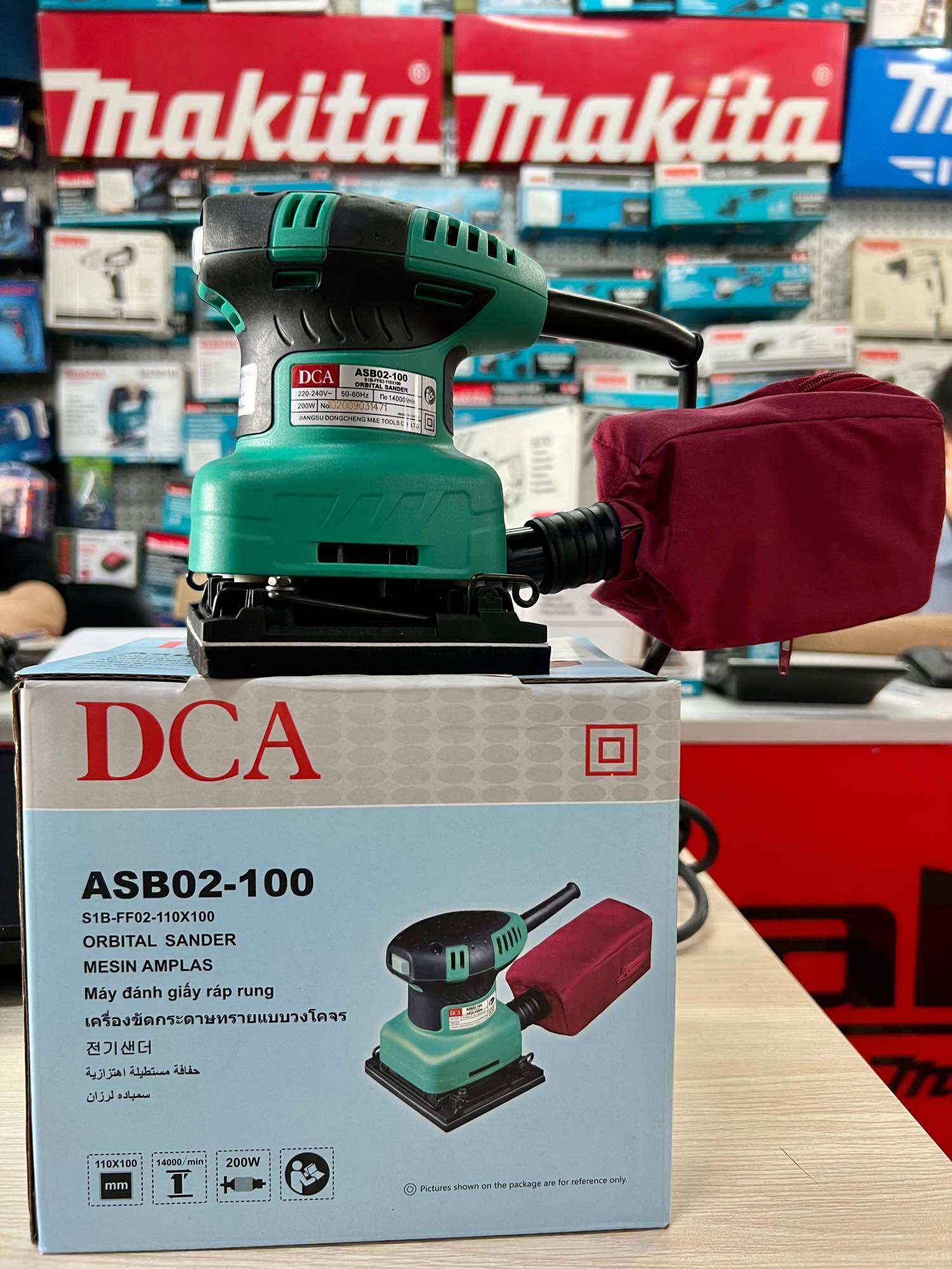 Máy chà nhám vuông rung có hút bụi dca asb02-100 -hàng chính hãng