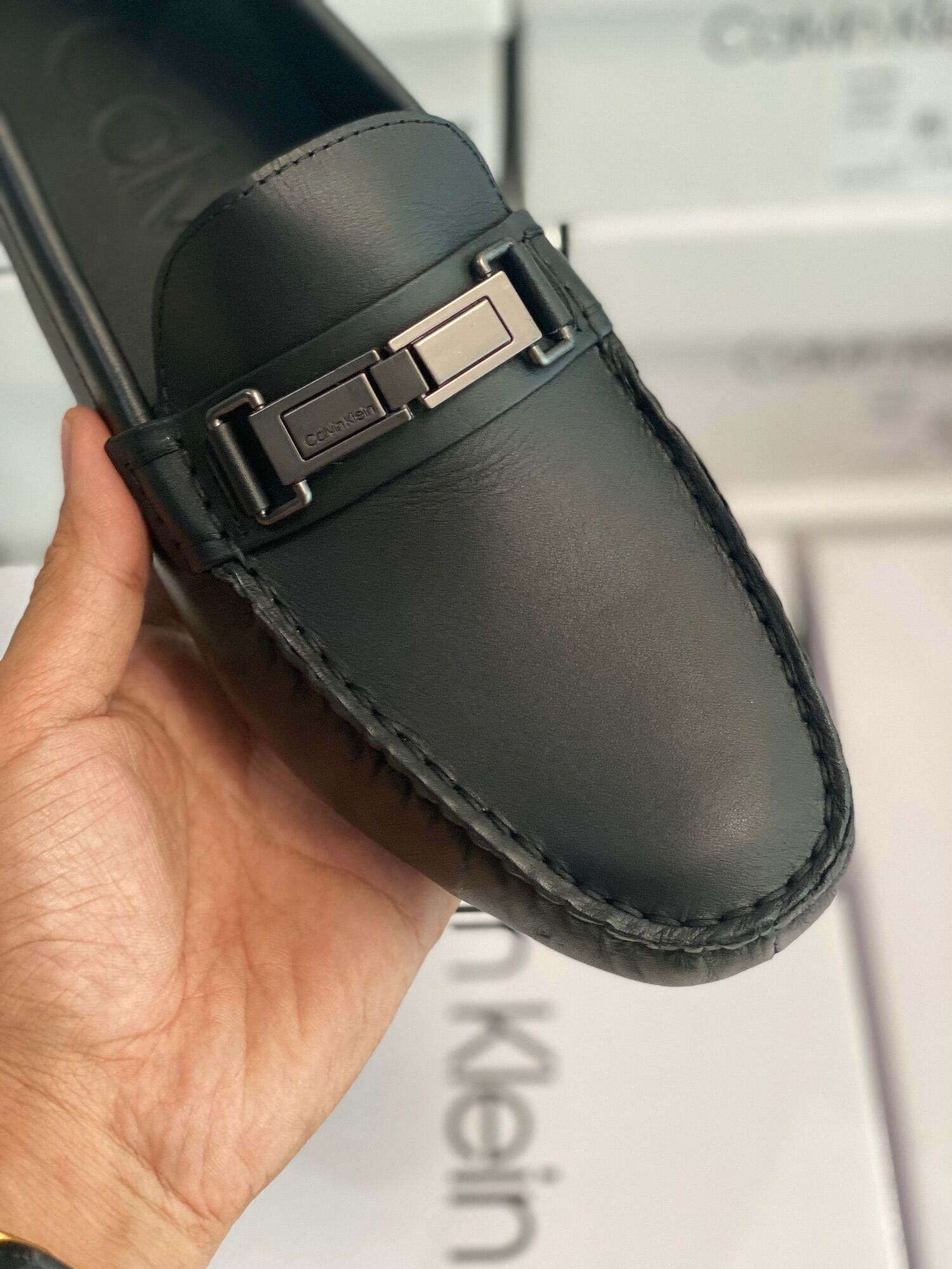 Giày mọi da hàng chính hãng Calvin Klein Black/Navy/Brown