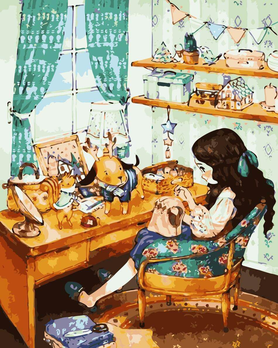 Tranh số hoá chibi dễ thương Có Khung 40x50 cm