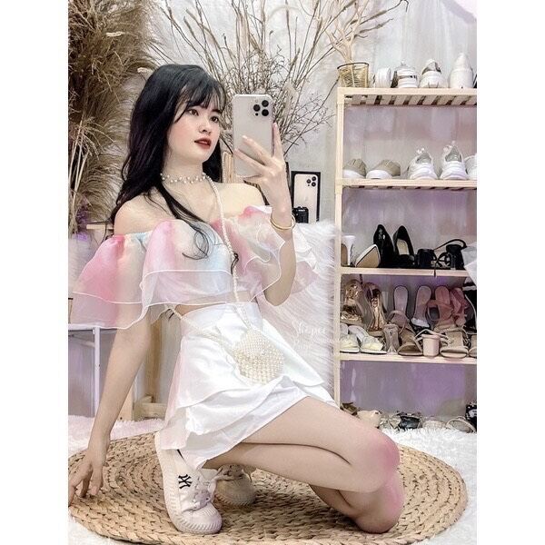 Áo bẹt vai voan cầu vồng 🌈🌈 xinh đẹp kv7