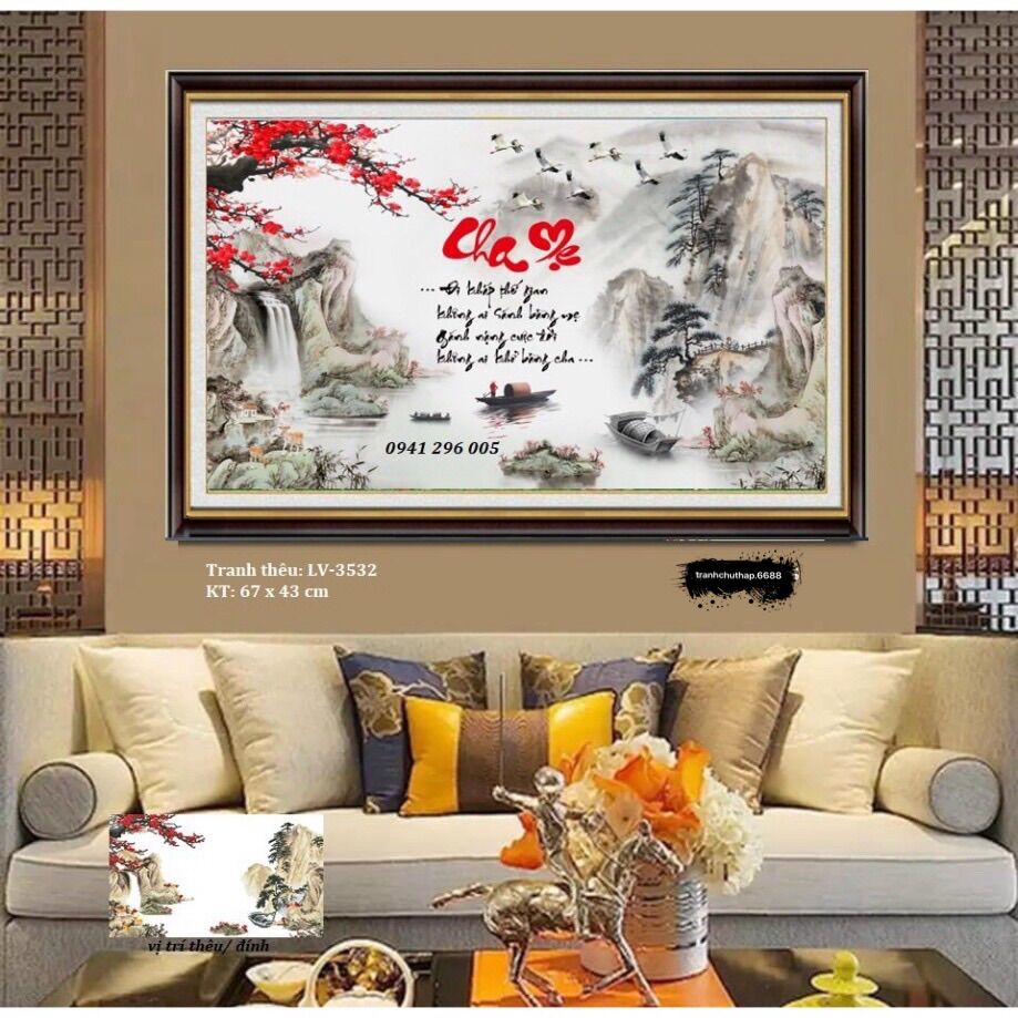 Tranh đính đá thư pháp lv574 kt 80x50cm