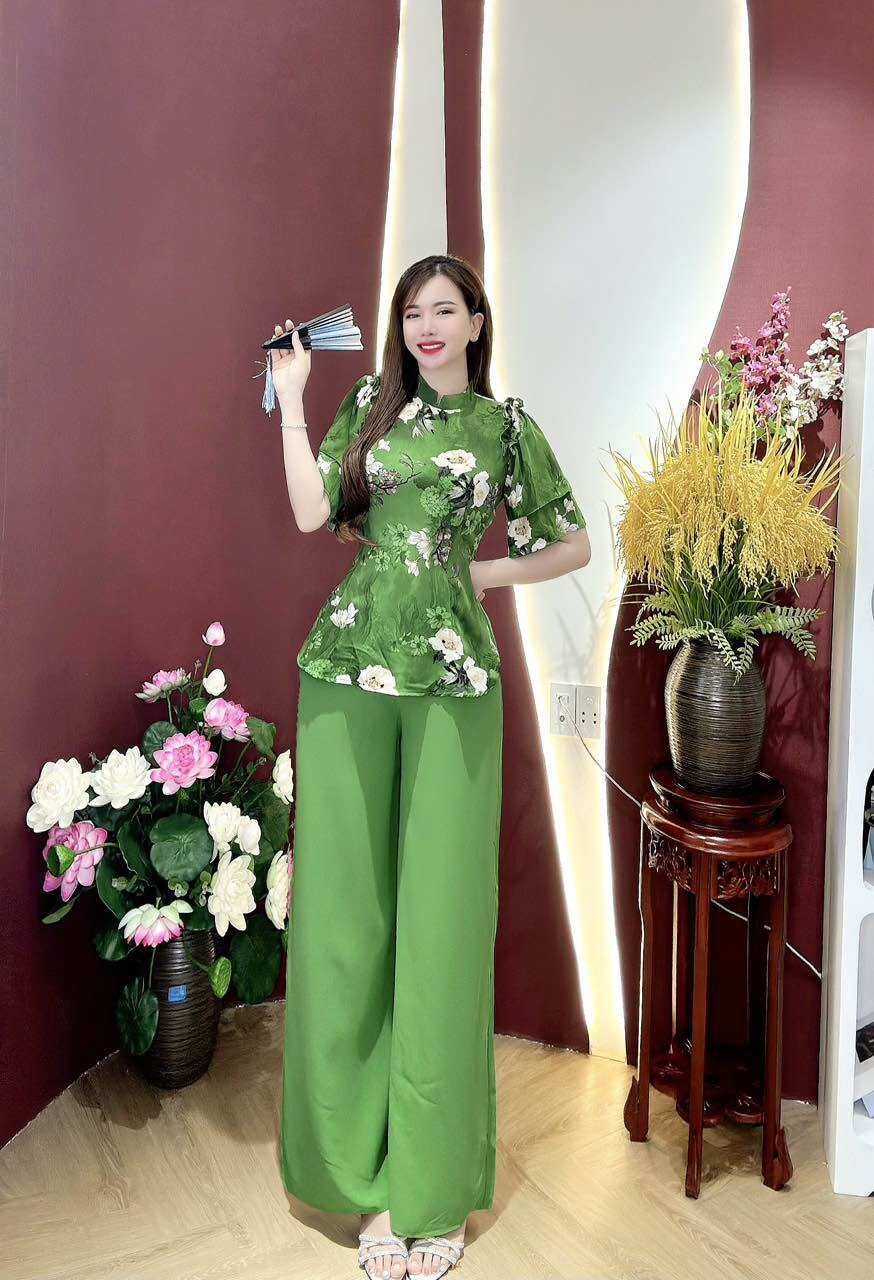 BỘ BÀ BA NỮ ÁO CỔ CAO VẢI LỤA MANGO