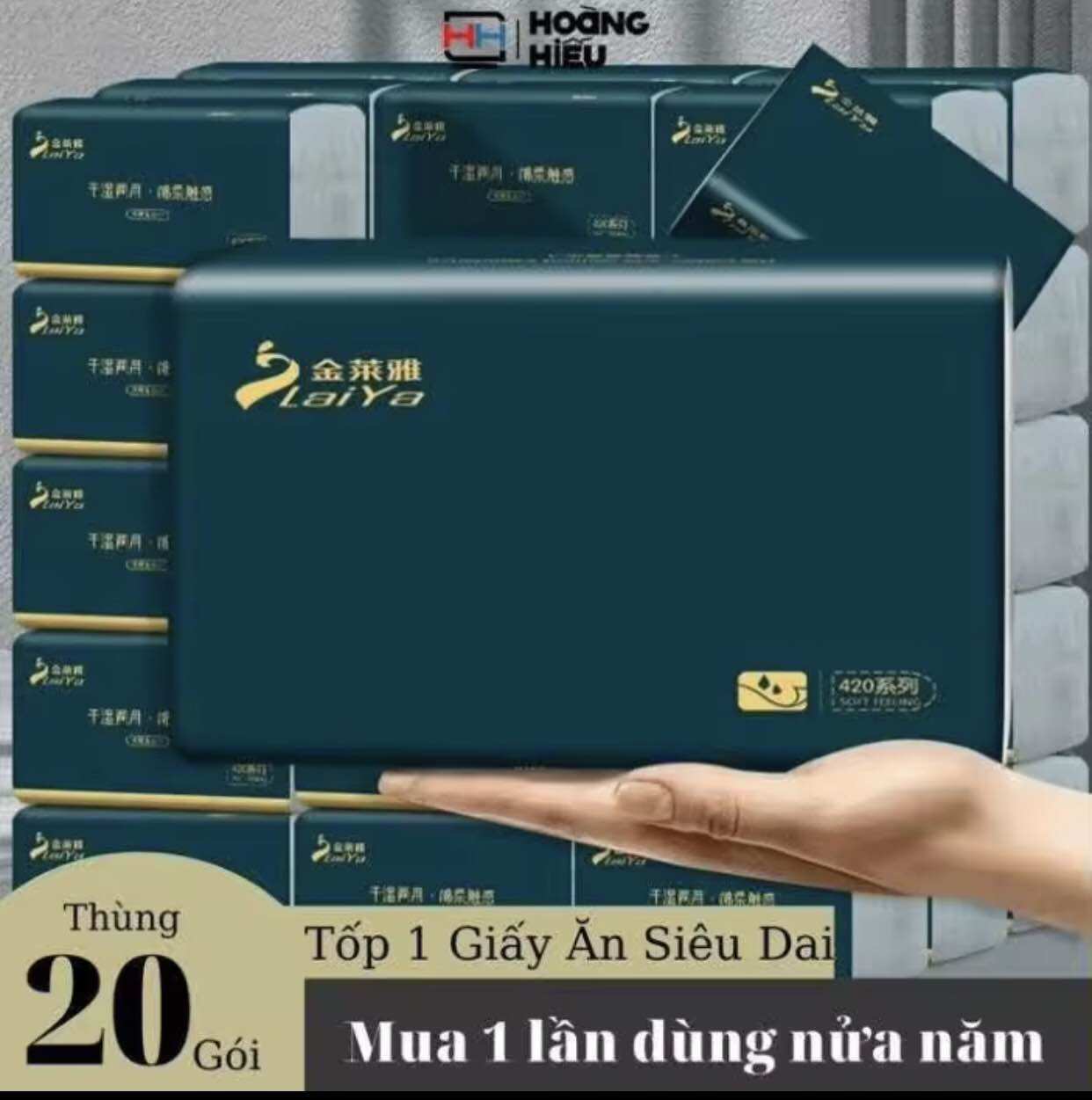 Giấy ăn rút Lai Ya Zhongxing - Giấy 4 lớp siêu dai mềm mịn chuẩn nội địa Trung Quốc thùng 20 gói