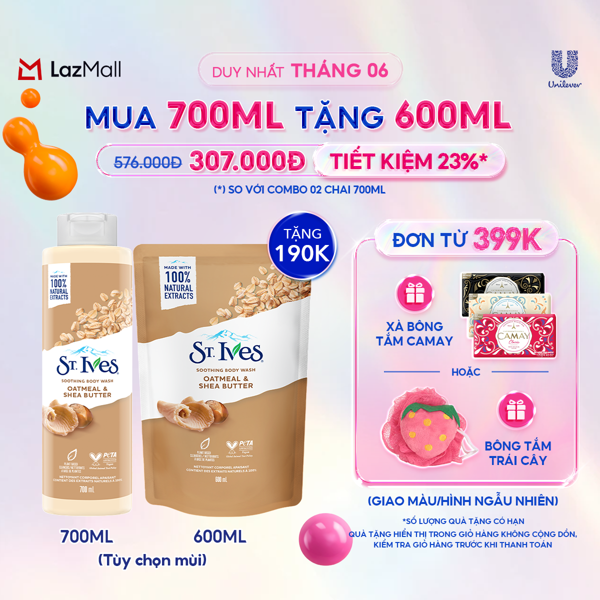 [Mua 1 tặng 1 Túi Refill] SỮA TẮM ST.IVE 700ml (Tùy chọn Bơ Yến Mạch/ Cam chanh/ Muối biển)