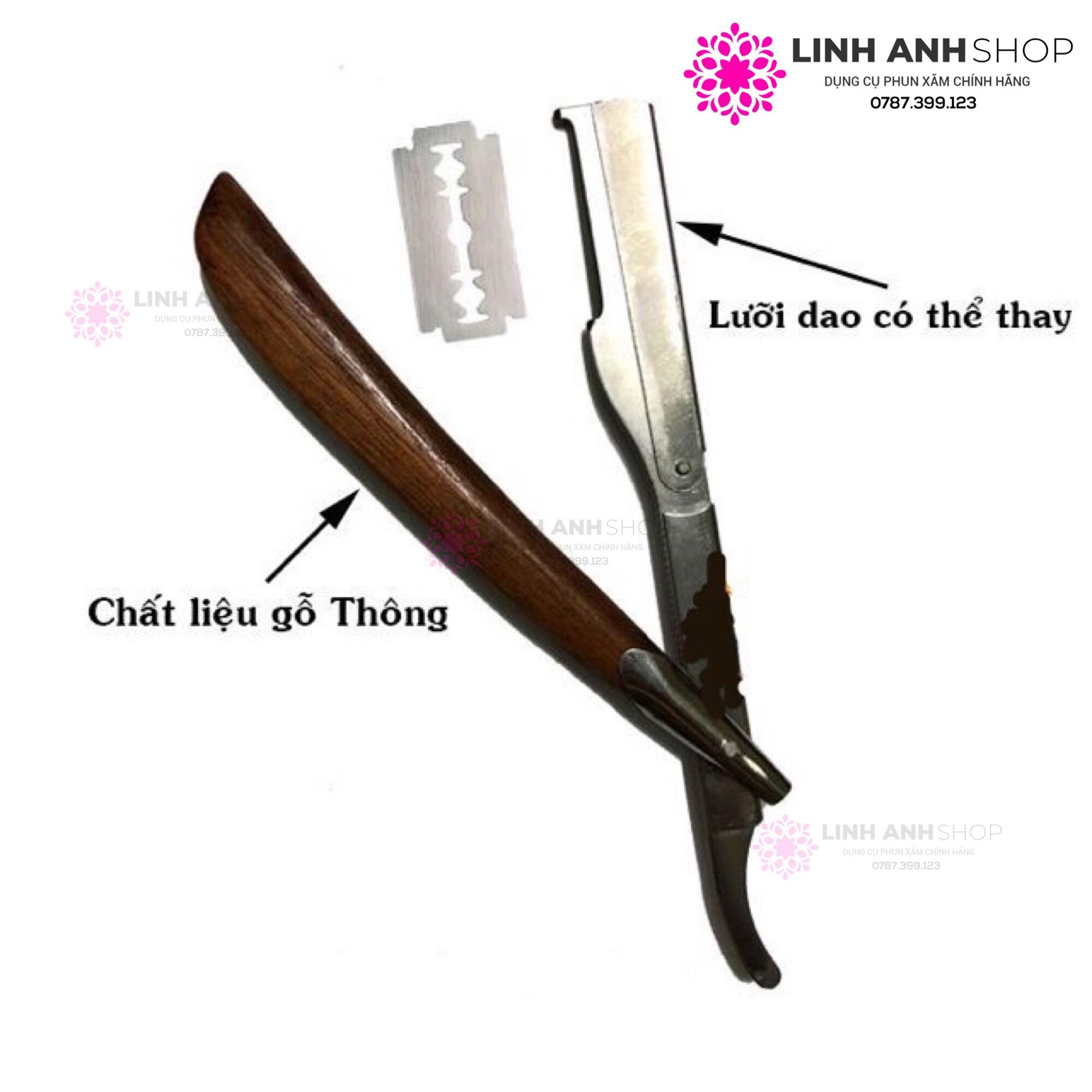 Cán Dao Cạo Gỗ Phun Xăm Thẩm Mỹ