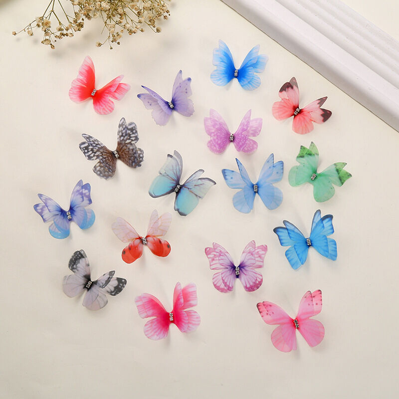 set 50 bướm vải voan 2 lớp đính đá