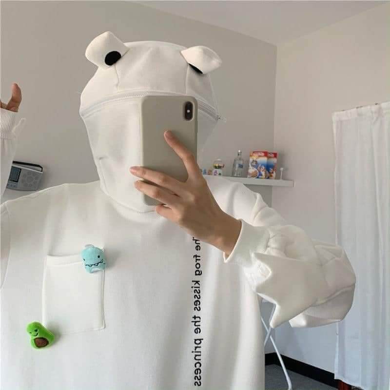 áo hoodie nỉ lông hình con ếch siêu cute