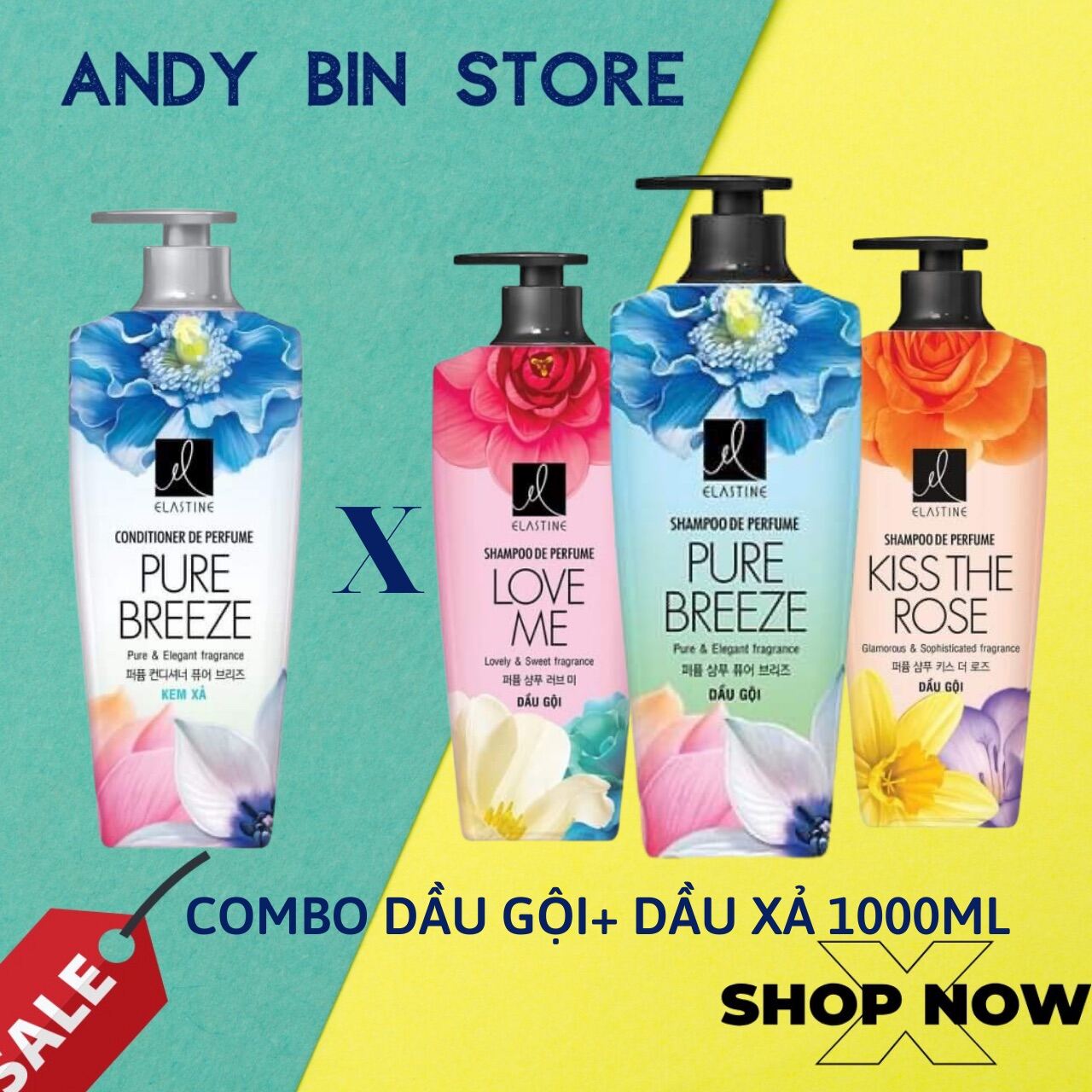 1000 Ml - Combo Dầu Gội - Kem Xả Elastine Hương Nước Hoa Dưỡng Tóc Hàn Quốc Double Rich