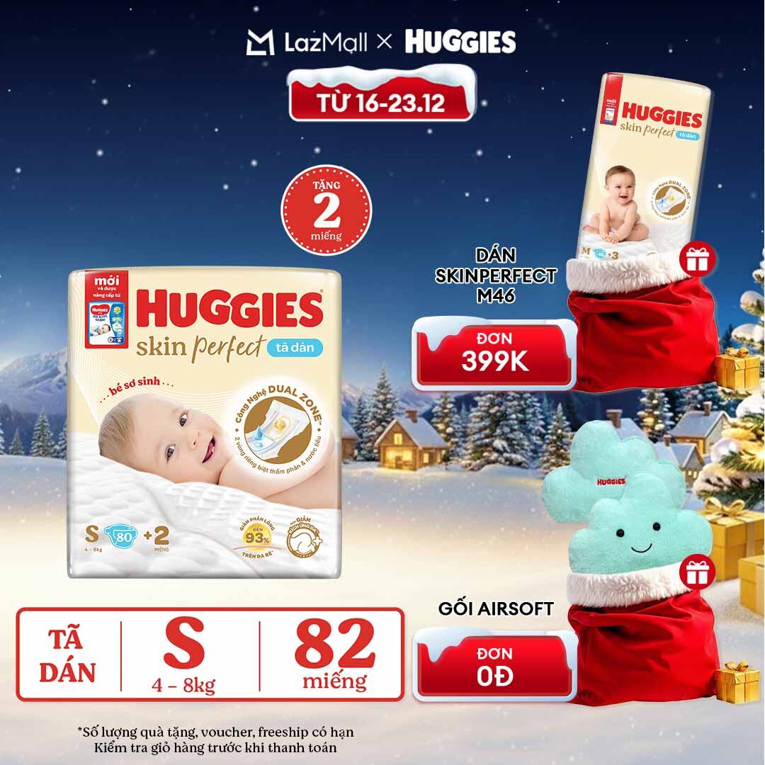   CHỈ 16-23.12 QUÀ TẶNG ĐƠN 0Đ  Tã Bỉm dán sơ sinh Huggies Skin Perfect S80 - 80+2 miếng 