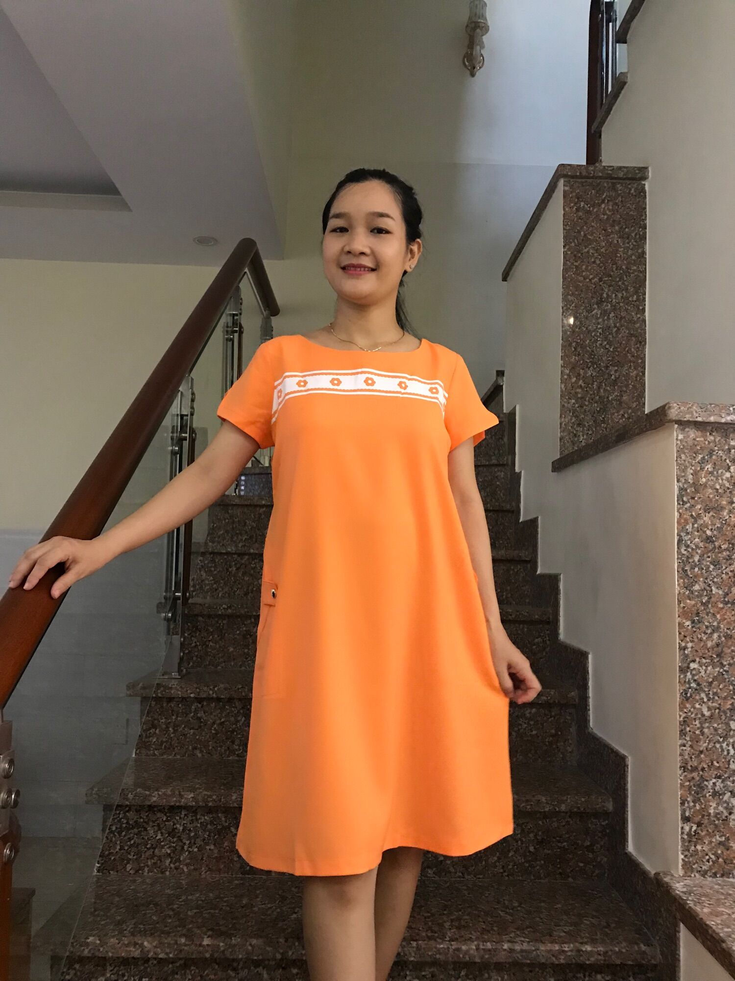 Đầm bầu in hoa 2 túi