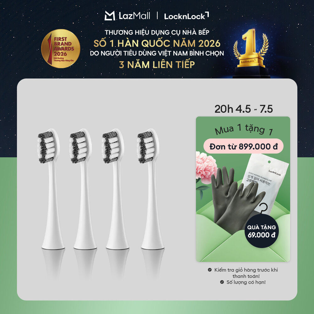 Bộ 4 đầu bàn chải điện thay thế LockLock ENR546 - Dành cho Bàn chải điện LockLock ENR346 - Đen/Trắng