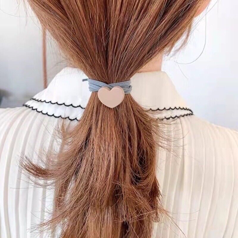 Dây cột tóc màu pastel hình trái tim xinh xắn