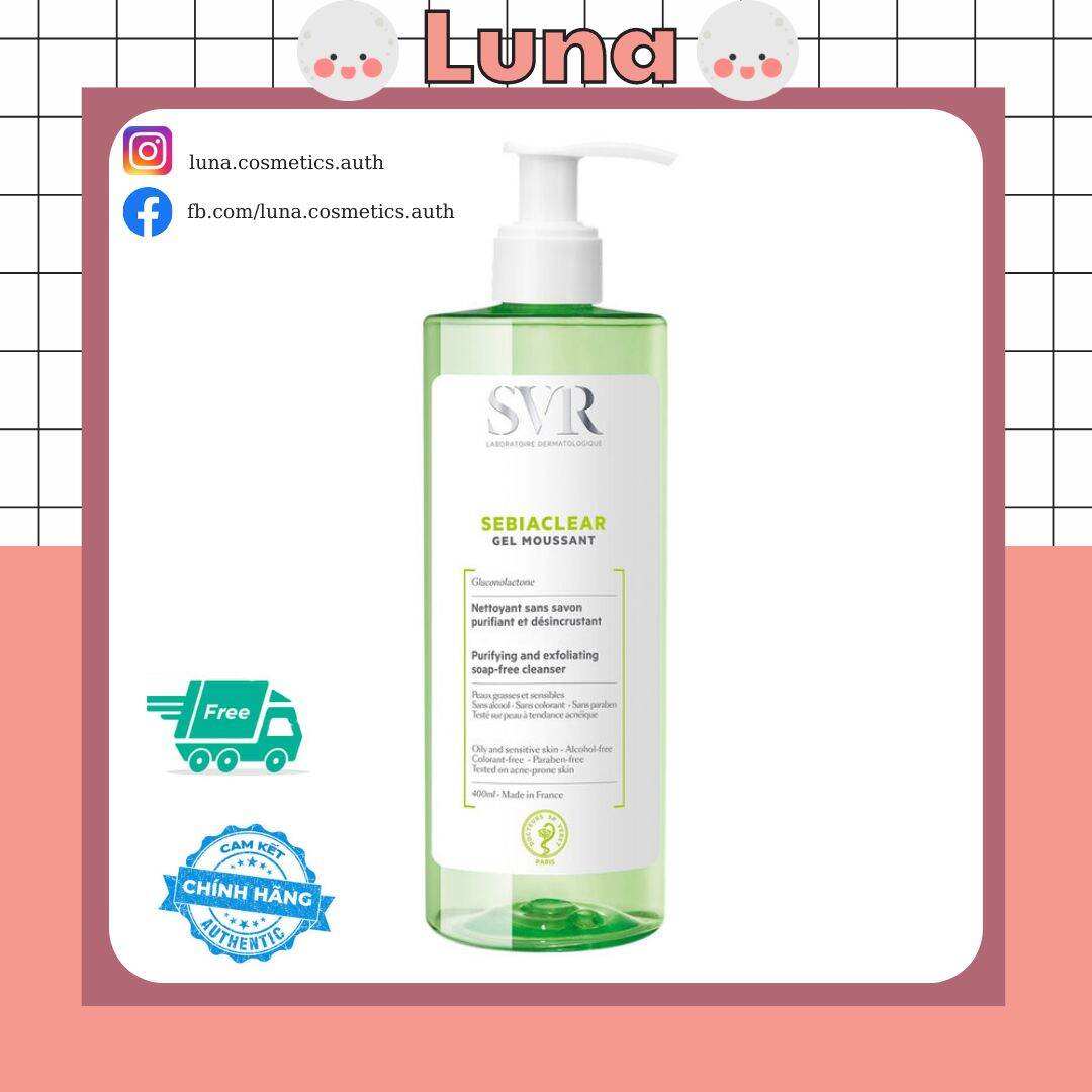 Gel rửa mặt svr không chứa xà phòng cho da dầu mụn sebiaclear gel moussant 400ml