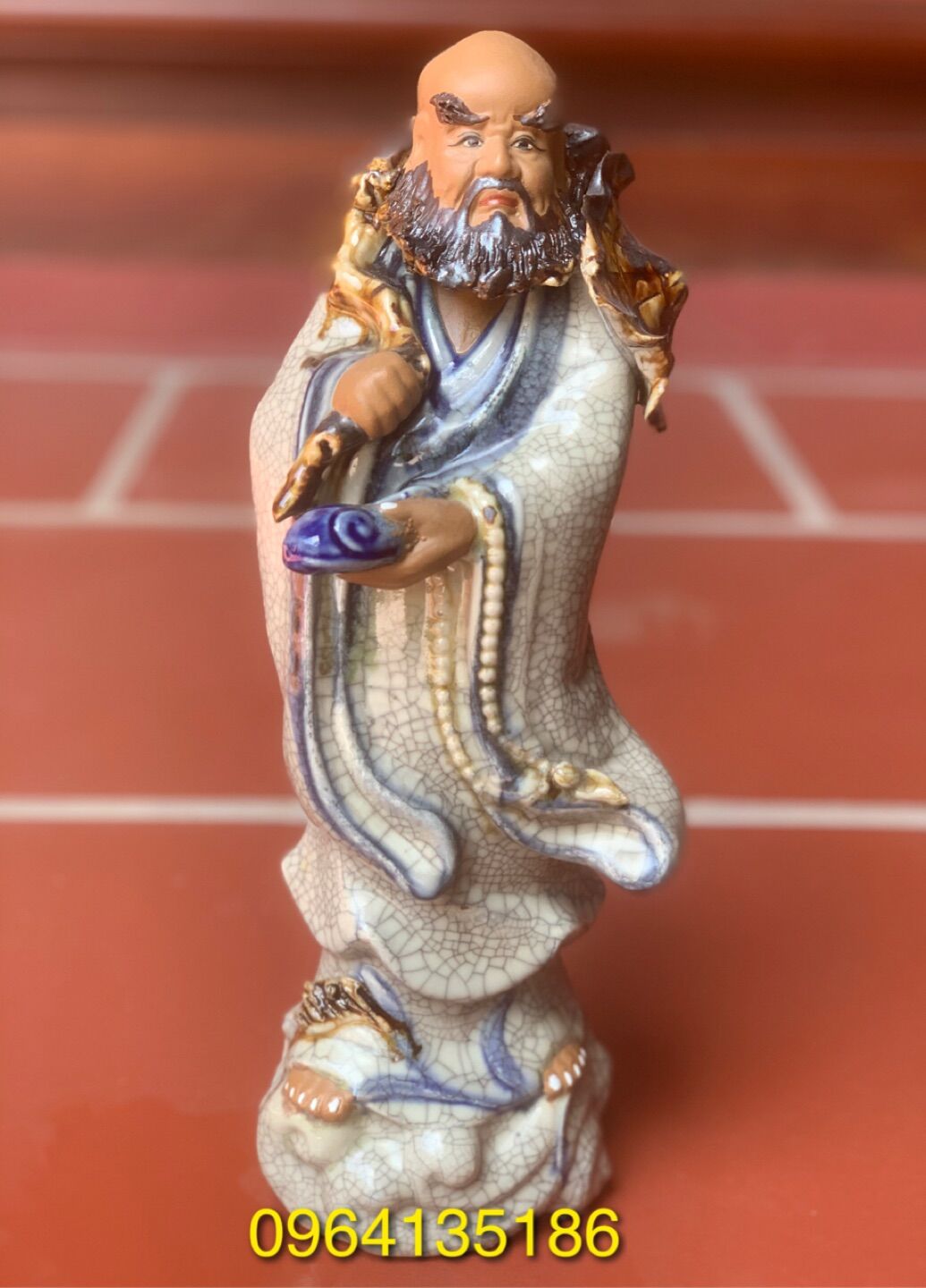 Tượng tiểu cảnh Đạt Ma men rạn h38cm gốm sứ Bát Tràng