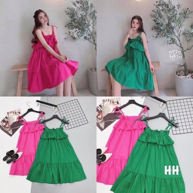 Đầm 2 dây tiểu thư kate voan siêu xinh bầu bí mặc được