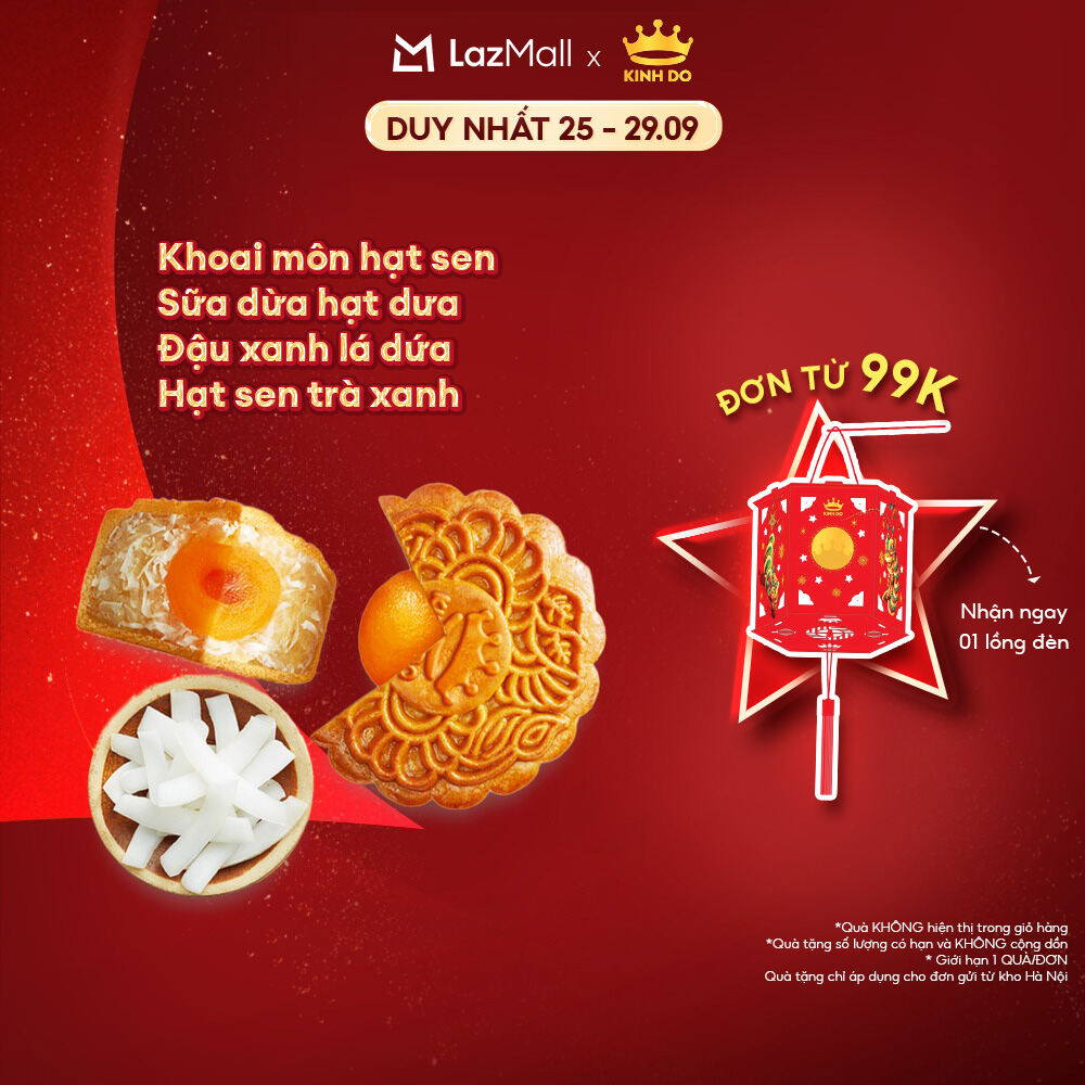 Bánh Trung Thu Kinh Đô - Bánh Nướng Nhân Ngọt 2 Trứng 210G (Khoai Môn Hạt Sen/ Sữa Dừa Hạt Dưa/ Đậu Xanh Lá Dứa/ Hạt Sen Trà Xanh)